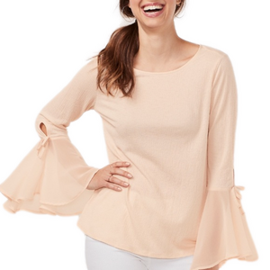 LC LAUREN CONRAD Novelle Peach chiffon bell sleeve textured blouse extra small
